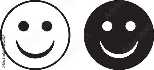 Smiley Face Icon Outline and Silhouette on White Background happy emotion on transparent background