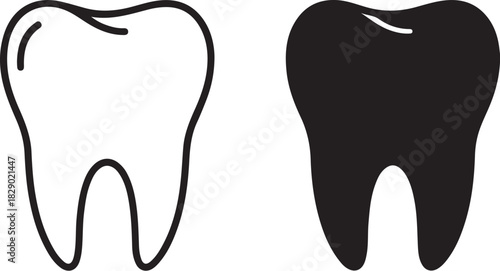 Tooth Icons Outline and Solid on White Background Keywords: tooth, teeth, dental, dentistry, icon, symbol, graphic, design, element, health, medical, oral hygiene, anatomy, on transparent background
