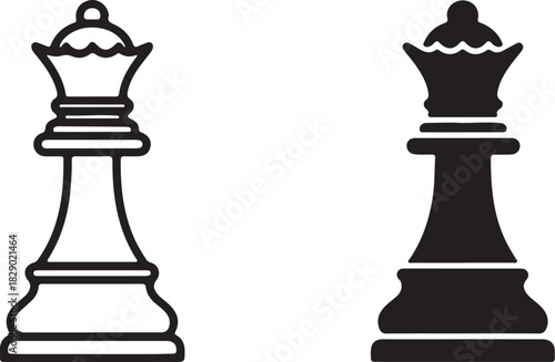 Two chess queen icons one outlined and one solid black on a white background chess piece game on transparent background