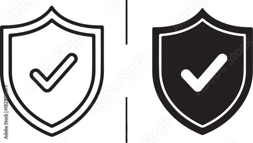 Two Shield Icons One Outline One Filled With Check Mark Symbol security protection on transparent background
