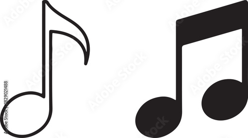 Two Music Note Icons One Outline One Solid Black musical symbol sound on transparent background