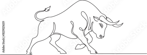 Powerful Charging Bull Continuous Line Art