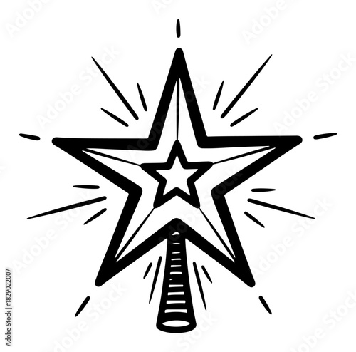Hand drawn Christmas tree star topper decoration line art vector illustration