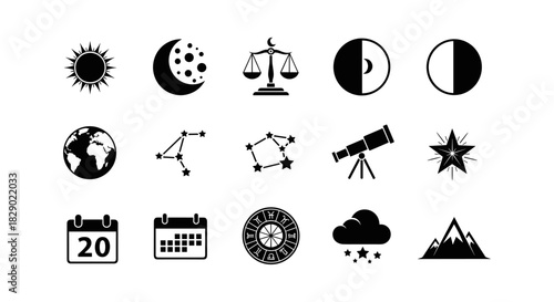 Celestial symbols and astronomy silhouettes for astrologers and stargazers