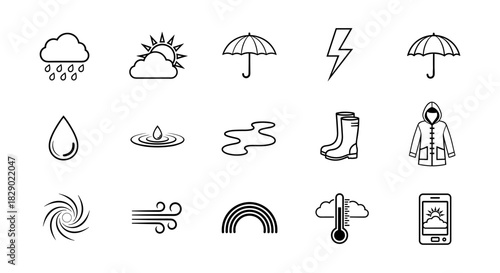 Weather icons collection featuring minimalistic outline design