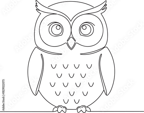 Continuous Line Art Portrait of a Cute Owl - Wisdom and Education Icon