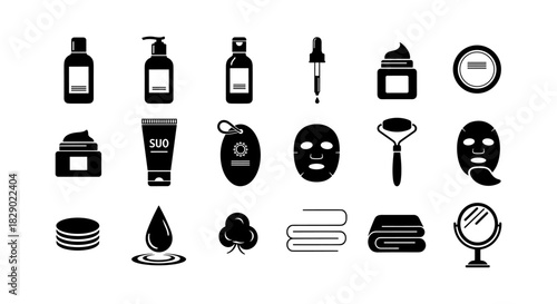 Essential skincare icons collection for beauty and wellness