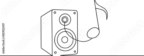 Minimalist Line Art Speaker and Music Note - Audio and Sound Illustration