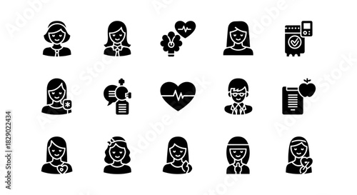 Medical and wellness icons set featuring healthcare and fitness symbols