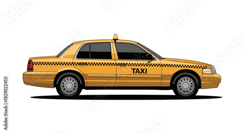 Classic yellow taxi cab side view: urban transportation design in flat style