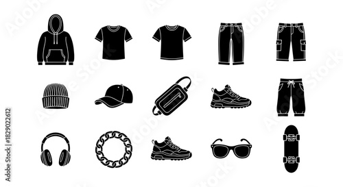 Flat style casual clothing and accessories icons set for modern fashion
