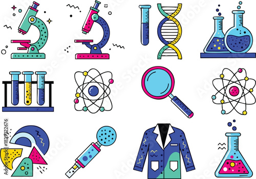 Science Icons Chemistry, Biology, and Physics Elements
