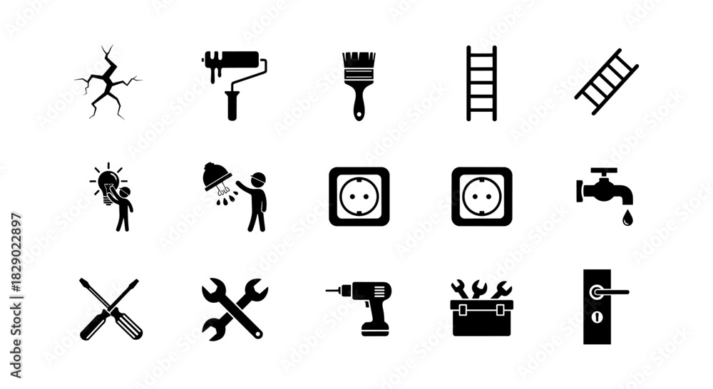 Fototapeta premium Home maintenance essentials: tools and symbols collection for diy projects