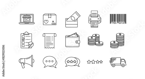 E-commerce and shopping line icons with outline style for business and marketing