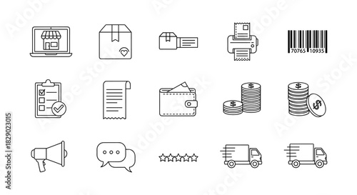 E-commerce and delivery icons set with linear design for business themes