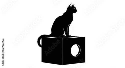Modern Geometric Silhouette of a Cat with a Minimalist House Design Pets and Home