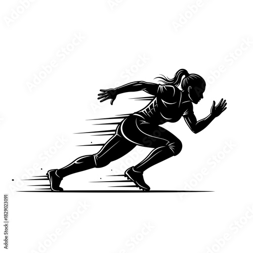 Accelerating Propulsive Silhouette of a Female Football Player Breaking Away Dynamic Sport