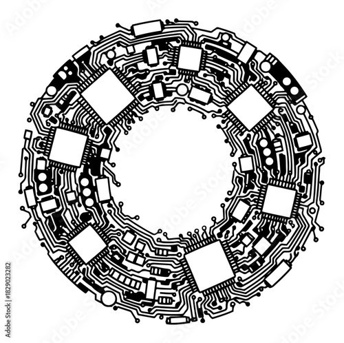 Christmas wreath made of electronic circuit board components and computer chips vector illustration