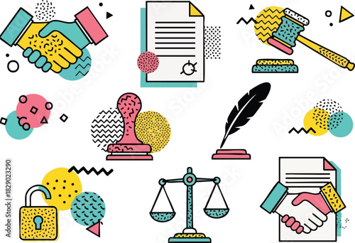 Legal and Business Icon Set with Abstract Geometric Elements
