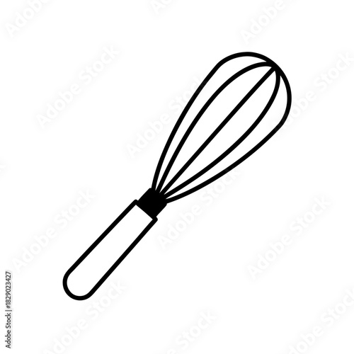 Simple outline drawing of a kitchen whisk on transparent background
