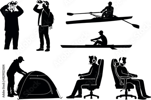 Silhouettes of people enjoying outdoor activities and office work