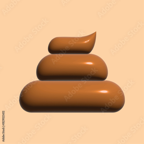 3D poop symbol. Brown, glossy dog-poop vector icon. Human or animal excrement symbol for UI designs. Rendered vector illustration isolated on a bright brown background. EPS 10.