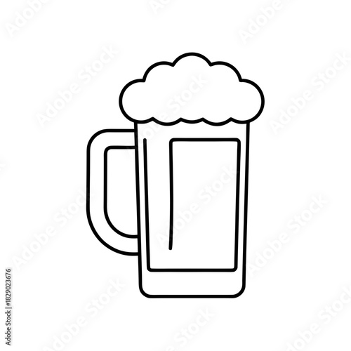 Outline drawing of a beer mug with foam on transparent background