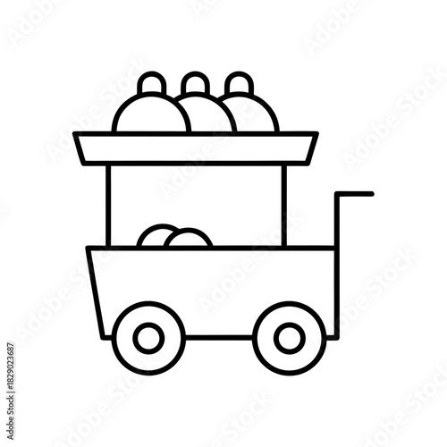 Outline drawing of a food cart with items on transparent background
