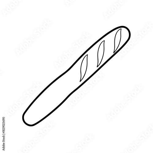 Simple line drawing of a baguette bread on transparent background