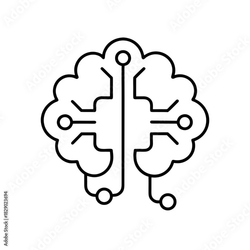 Stylized brain with circuit connections icon on transparent background