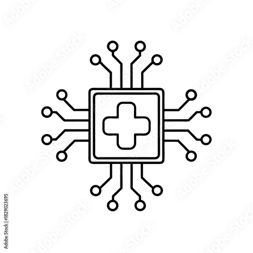 Circuit board with a medical plus symbol on transparent background