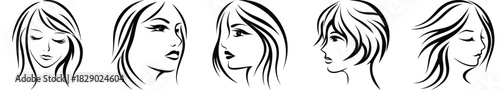 Elegant Line Art Illustration of Female Faces with Beautiful Hairstyles: A Modern Vector Collection for Beauty and Style