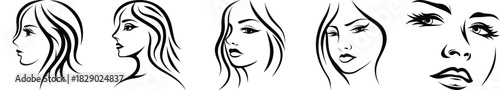 Minimalist Female Faces Line Art Illustration Pack Showcasing Diverse Woman Profile and Head Views