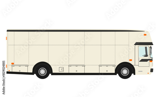 Vintage Motorsport Transporter Illustration, Vector Illustration of a Vintage Hauler, Detailed Side View of a 70s Transport Truck