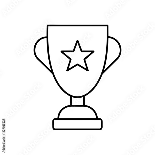 Outline drawing of a trophy with a star in the center on transparent background