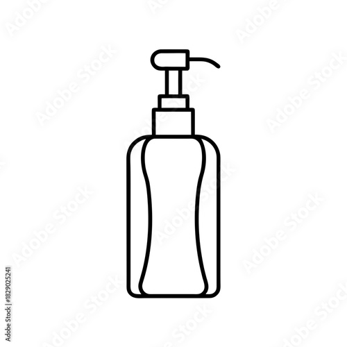 Outline drawing of a lotion bottle with pump dispenser on transparent background