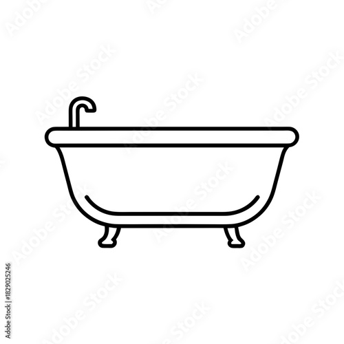 Illustration of a bathtub with faucet in outline art on transparent background