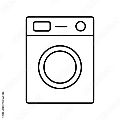 Outline drawing of a front loading washing machine on transparent background