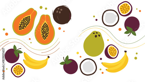 Assortment of tropical fruit illustration