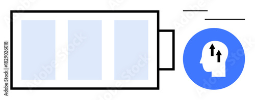 Energy management. Energy visuals with battery levels and cognition ideas for productivity optimization. Energy driving mental focus and efficiency. For wellness, motivation, apps, tech