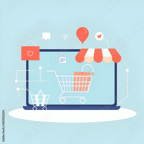 Electronic commerce and internet shopping concept illustration, thin line style, flat design