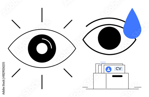 Job search concept. Iconography highlights vision, recruitment, and emotional effort in job applications. Job search imagery conveys seeking employment and hiring dynamics. For HR, recruiting, career