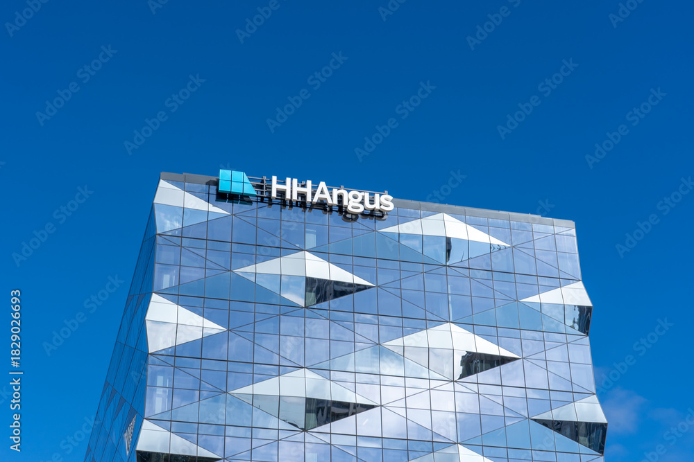 Naklejka premium Toronto, Canada - September 21, 2025: HH Angus headquarters at 1176 Eglinton Avenue East in Toronto, Canada. HH Angus and Associates is a Canadian engineering firm.