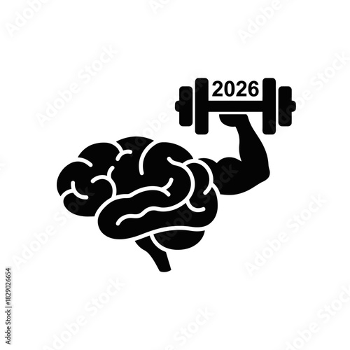 Brain lifting weights symbolizing mental strength and fitness