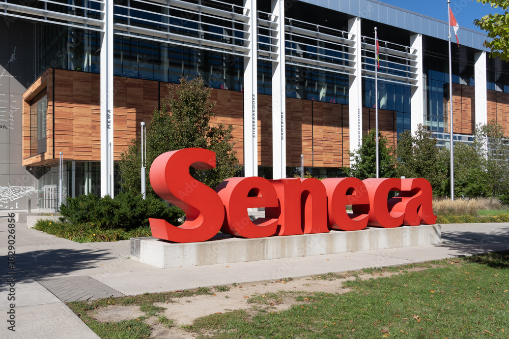 Fototapeta premium Toronto, Canada - September 28, 2025: Seneca (Seneca College of Applied Arts and Technology) Newnham Campus on Finch Ave in Toronto, Ontario, Canada.