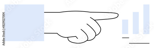 Analytics concept. Hand pointing at a bar chart analytics and progress. Analytics for business growth, performance tracking, data-driven decisions, and financial insights