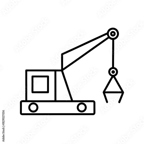 Illustration of a crane with claw in simple outline on transparent background