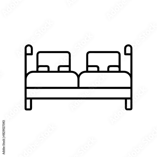 Illustration of a double bed with pillows and frame on transparent background