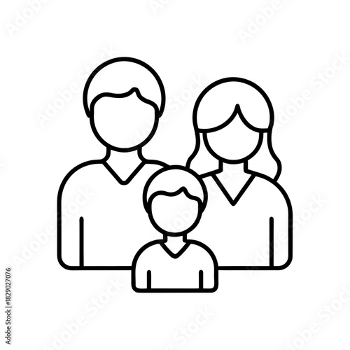 Illustration of a family with two parents and child on transparent background