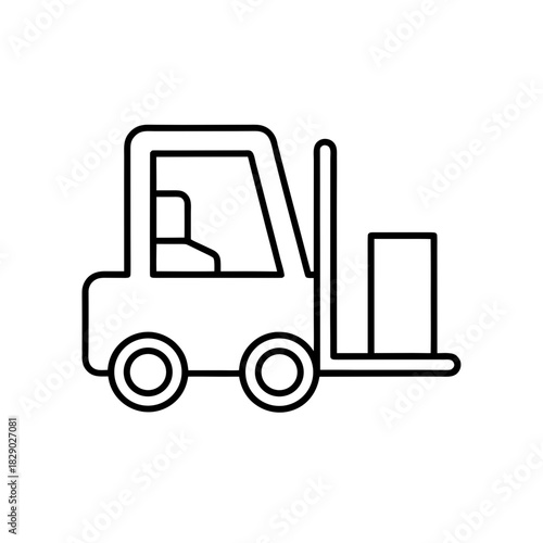 Outline illustration of a forklift with a box lifted on transparent background